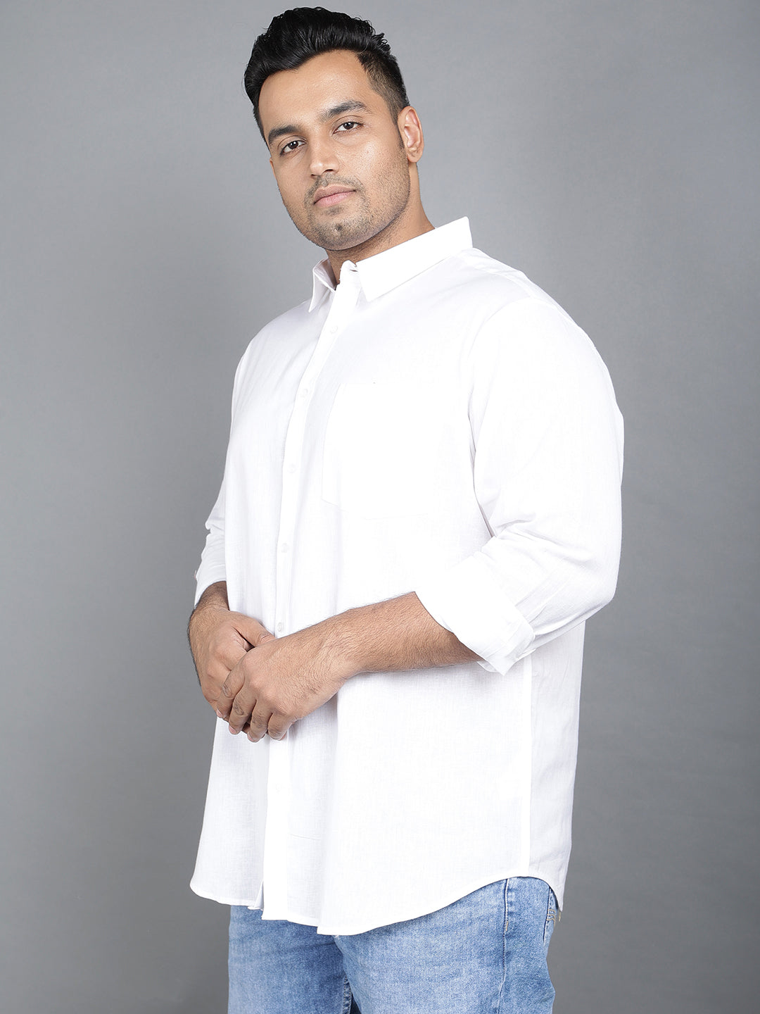 Men White Cotton Linen Casual Full Sleeve Shirt.. Style Code- NC-2k20-White