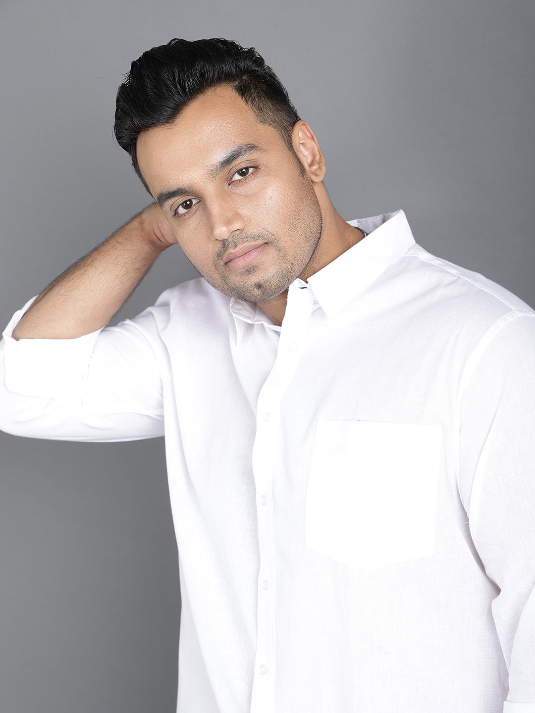 Men White Cotton Linen Casual Full Sleeve Shirt.. Style Code- NC-2k20-White