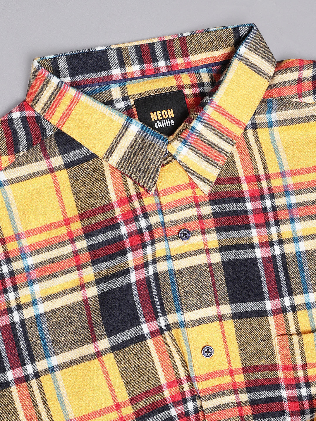 Plus Size Brushed Pure Cotton Regular Fit Checked One Pocket Smart Casual Long Sleeve Shirt NC-FS-2K51