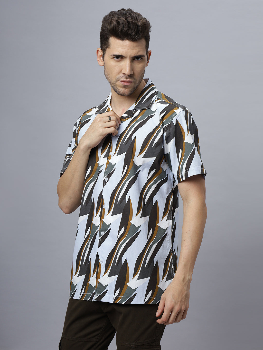Abstract Tropical | Half Sleeve Open Collar Printed Shirt ( NC-HS-504 )