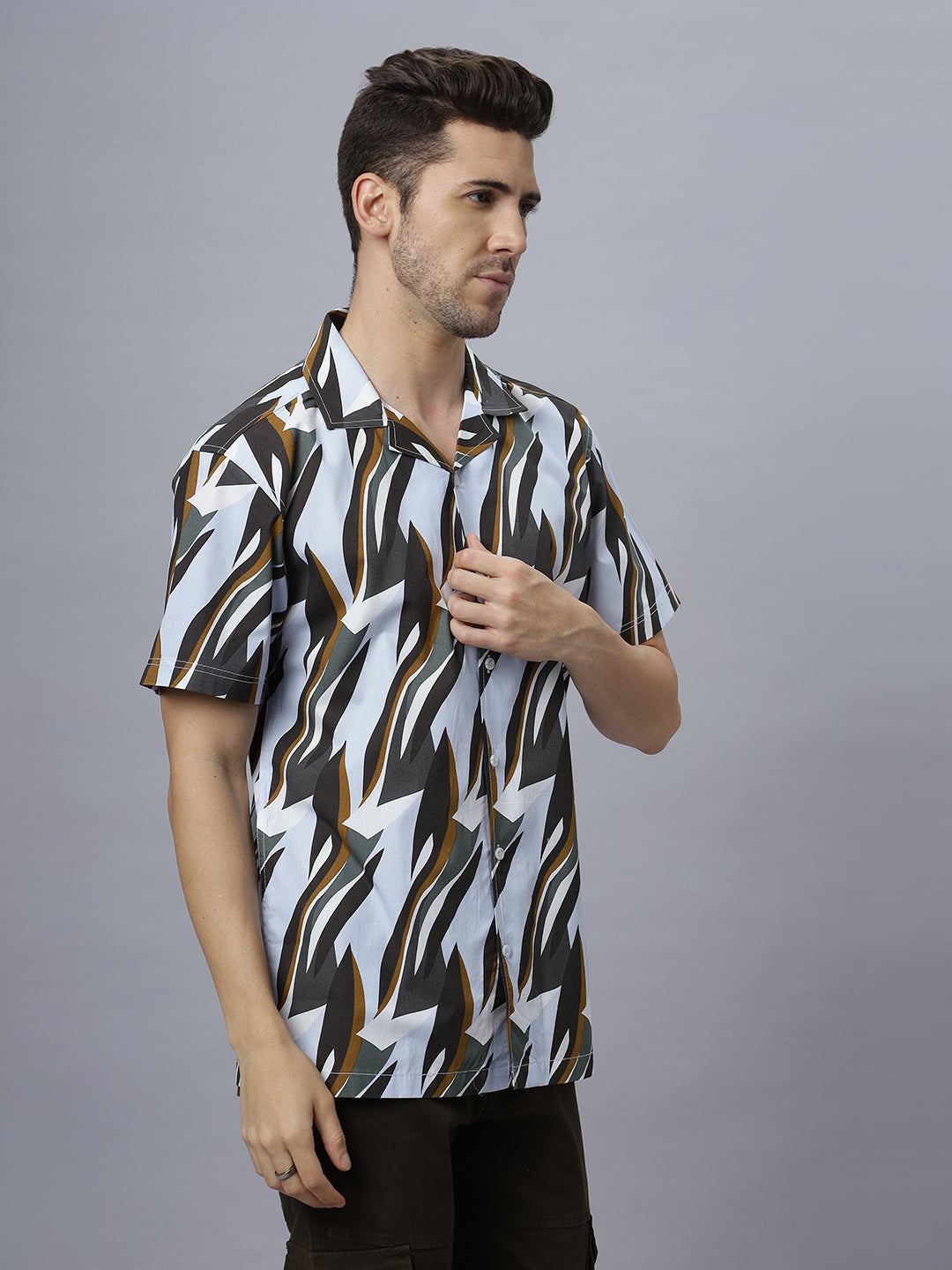 Abstract Tropical | Half Sleeve Open Collar Printed Shirt ( NC-HS-504 )