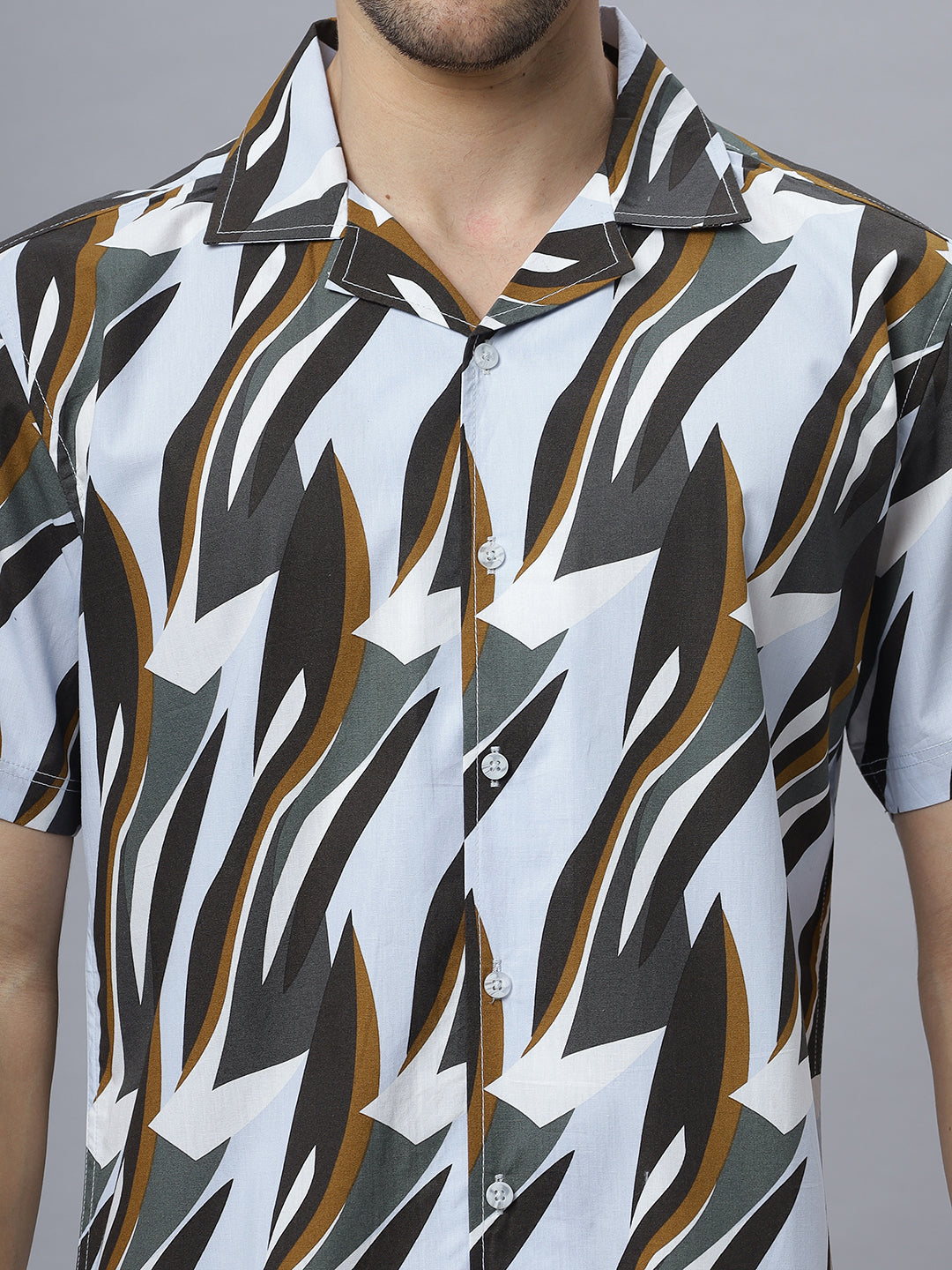 Abstract Tropical | Half Sleeve Open Collar Printed Shirt ( NC-HS-504 )