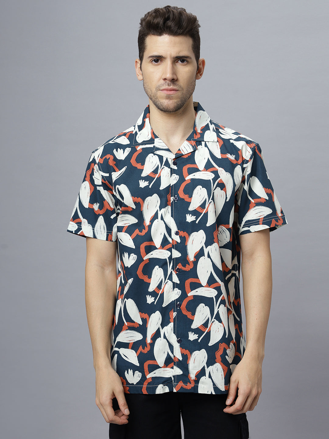 Abstract Tropical | Half Sleeve Open Collar Printed Shirt ( NC-HS-506 )