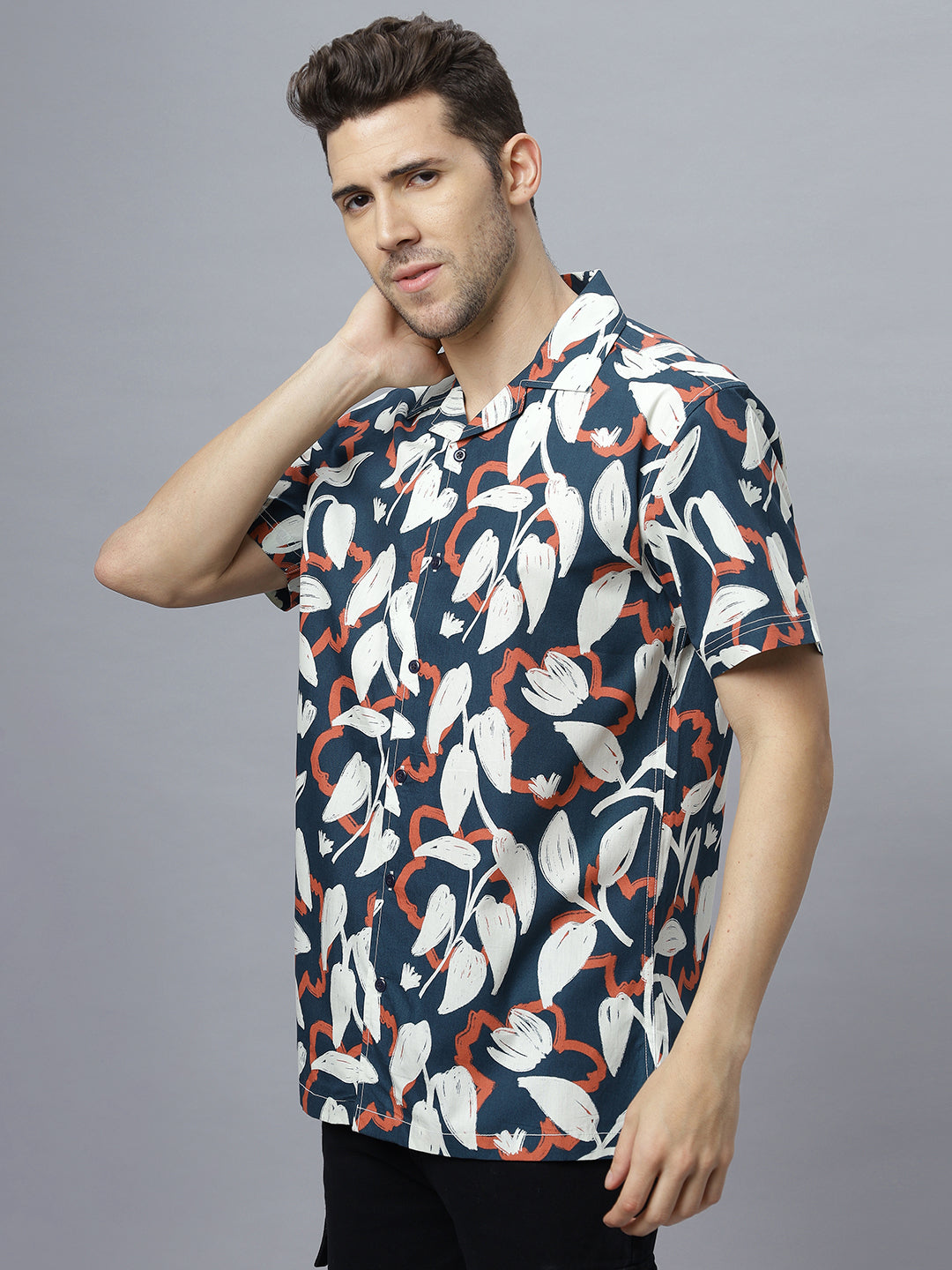 Abstract Tropical | Half Sleeve Open Collar Printed Shirt ( NC-HS-506 )
