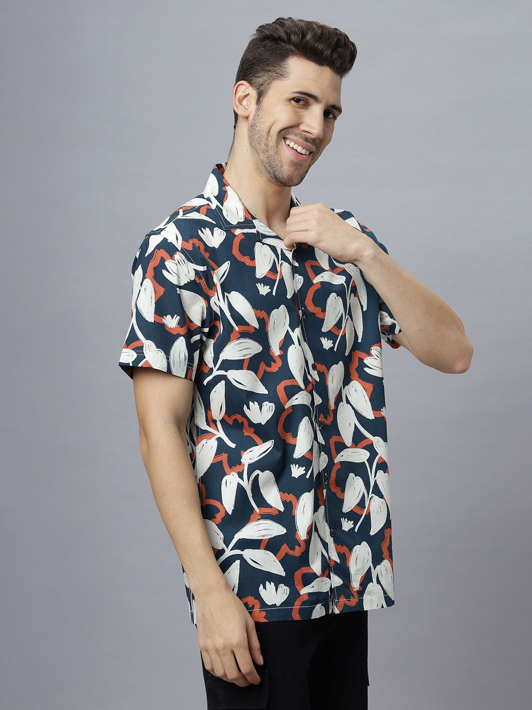 Abstract Tropical | Half Sleeve Open Collar Printed Shirt ( NC-HS-506 )