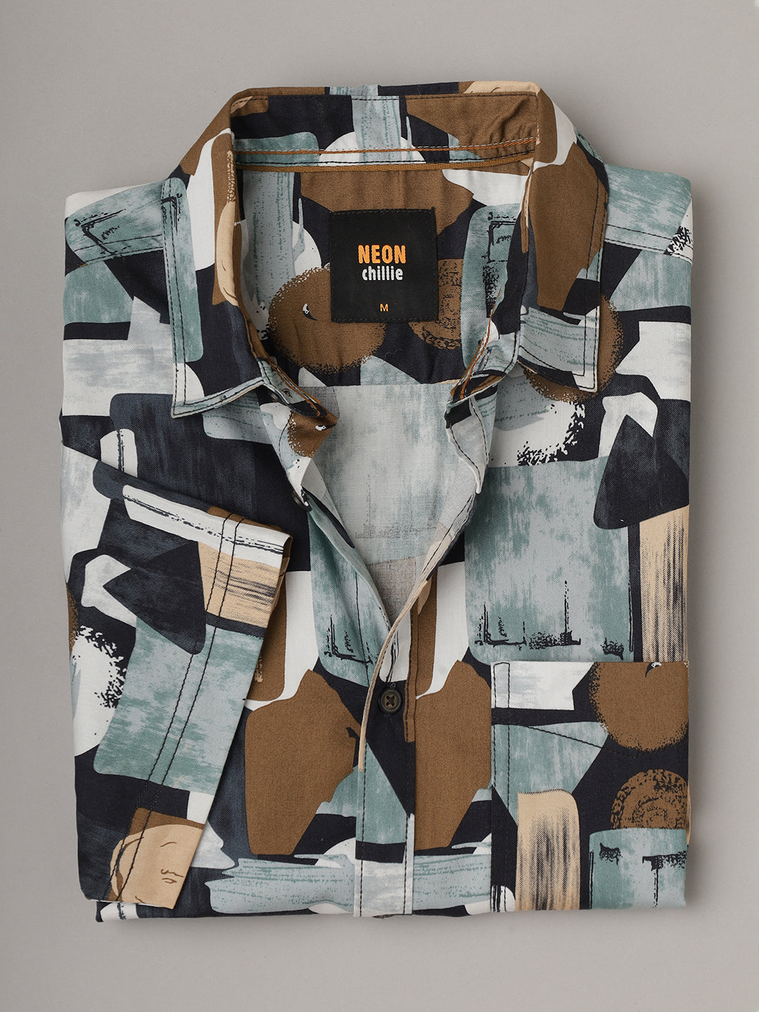 WOODSTONE | Half Sleeve Cutway Collar Printed Cotton Shirt ( NC-HS-503 )