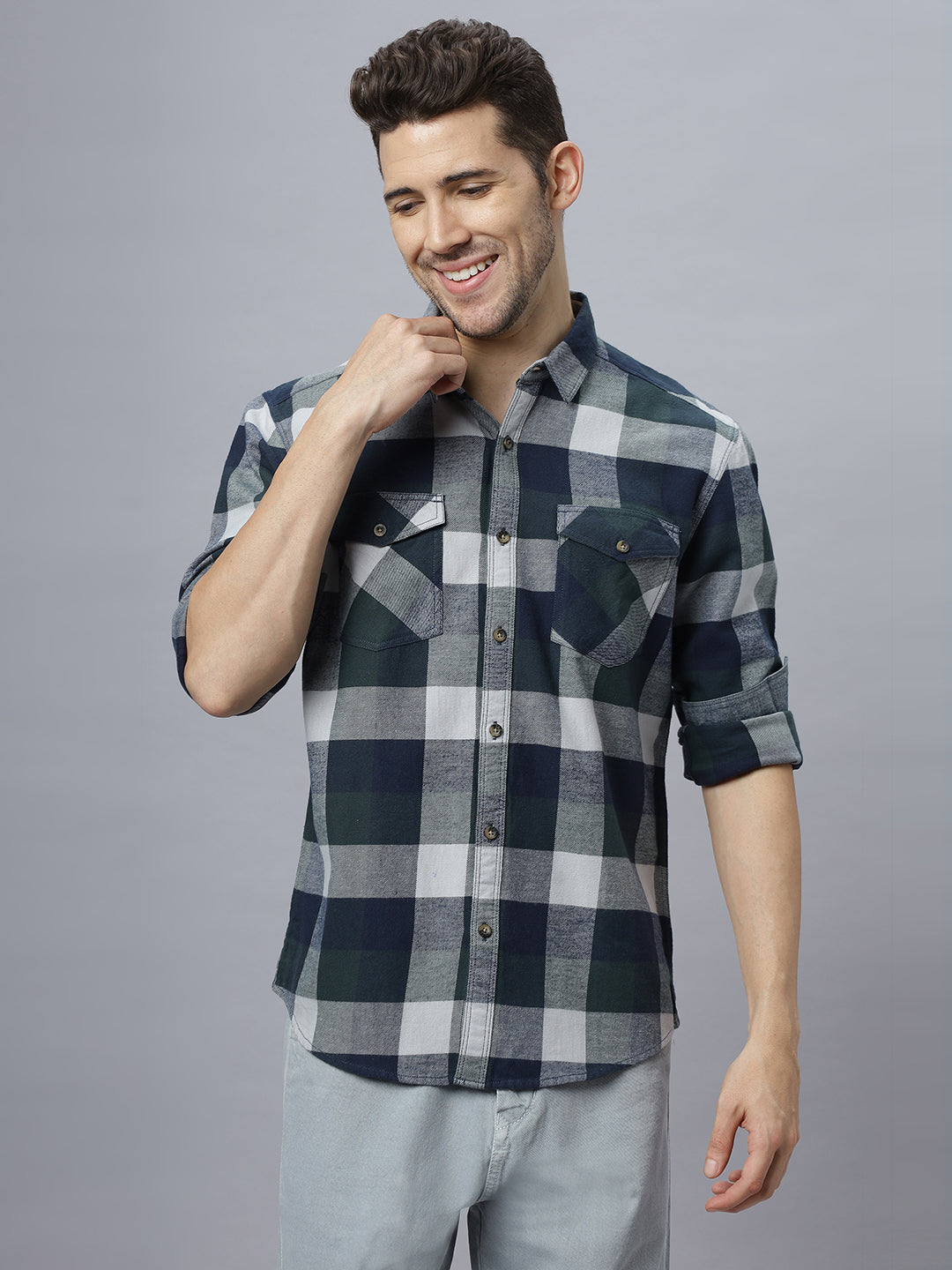 Saxon | Olive White Brushed Relaxed Fit Shirt ( NC-FS-2K3 )