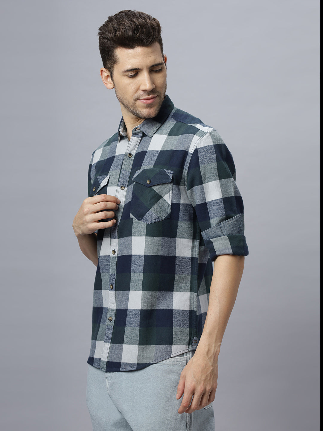 Saxon | Olive White Brushed Relaxed Fit Shirt ( NC-FS-2K3 )