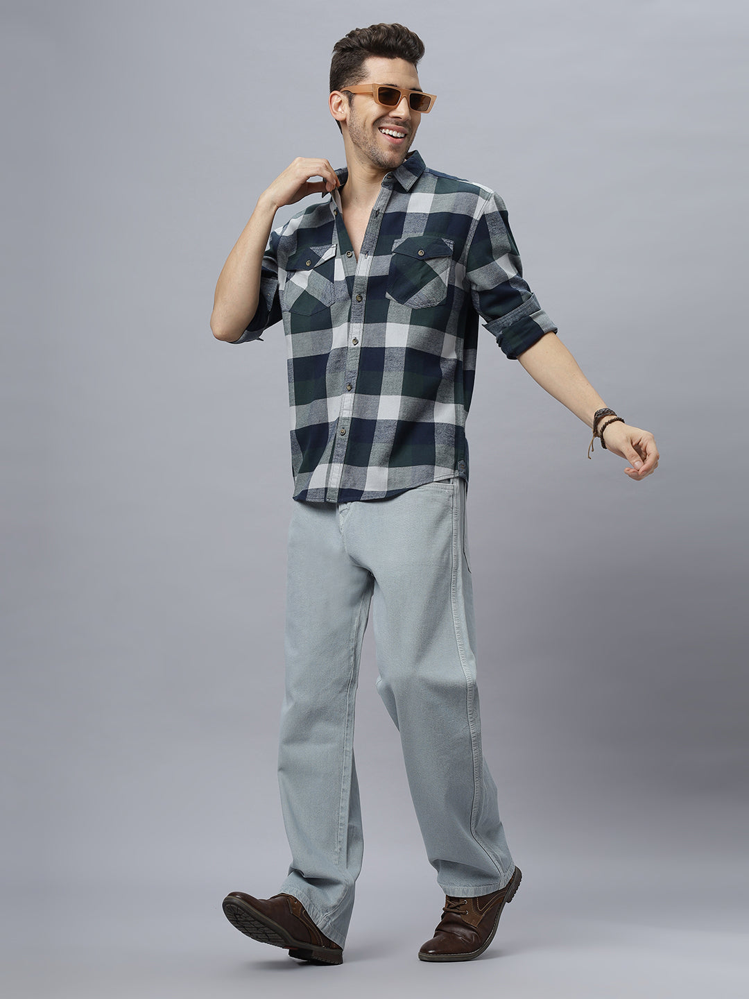 Saxon | Olive White Brushed Relaxed Fit Shirt ( NC-FS-2K3 )