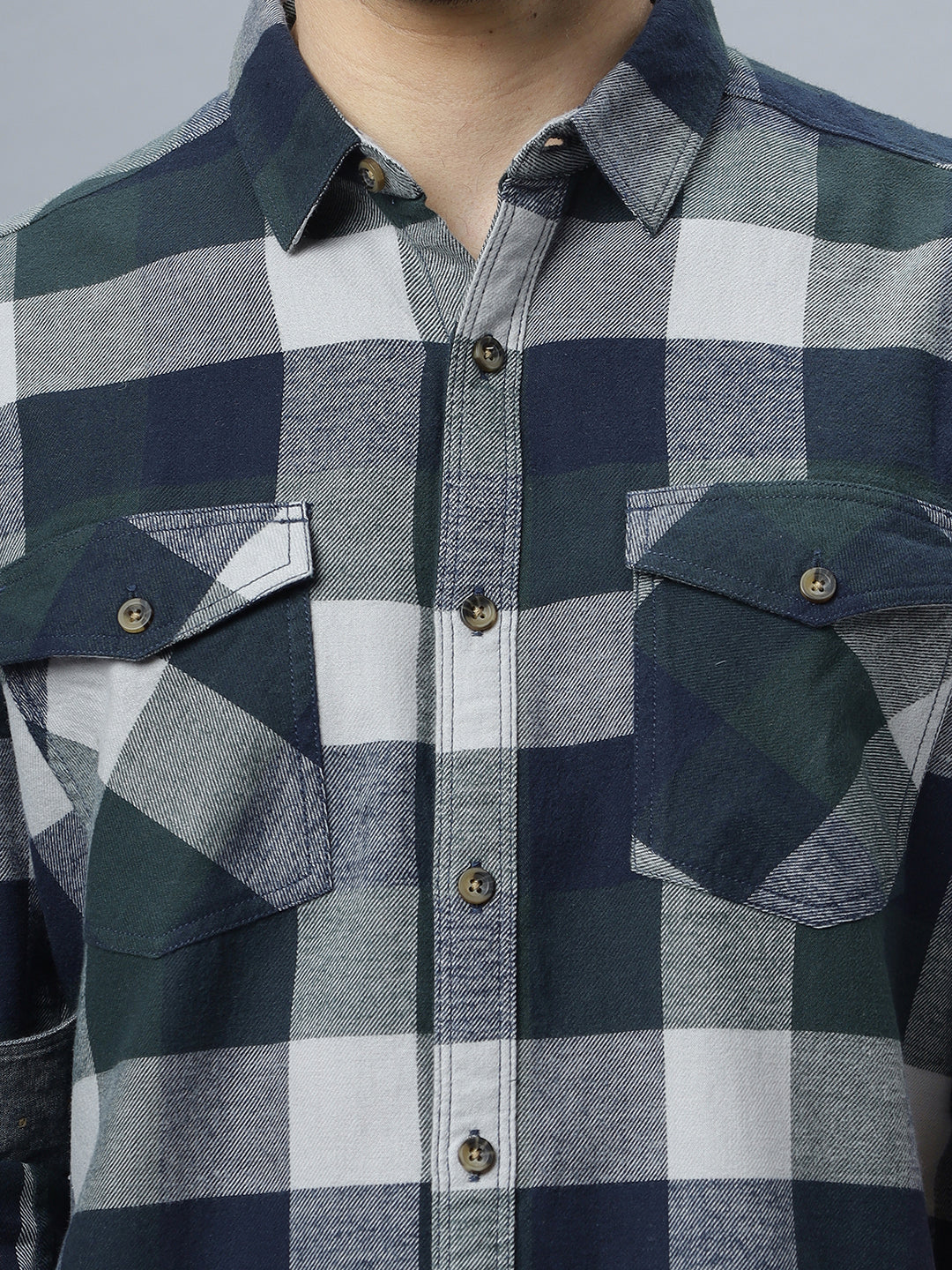 Saxon | Olive White Brushed Relaxed Fit Shirt ( NC-FS-2K3 )