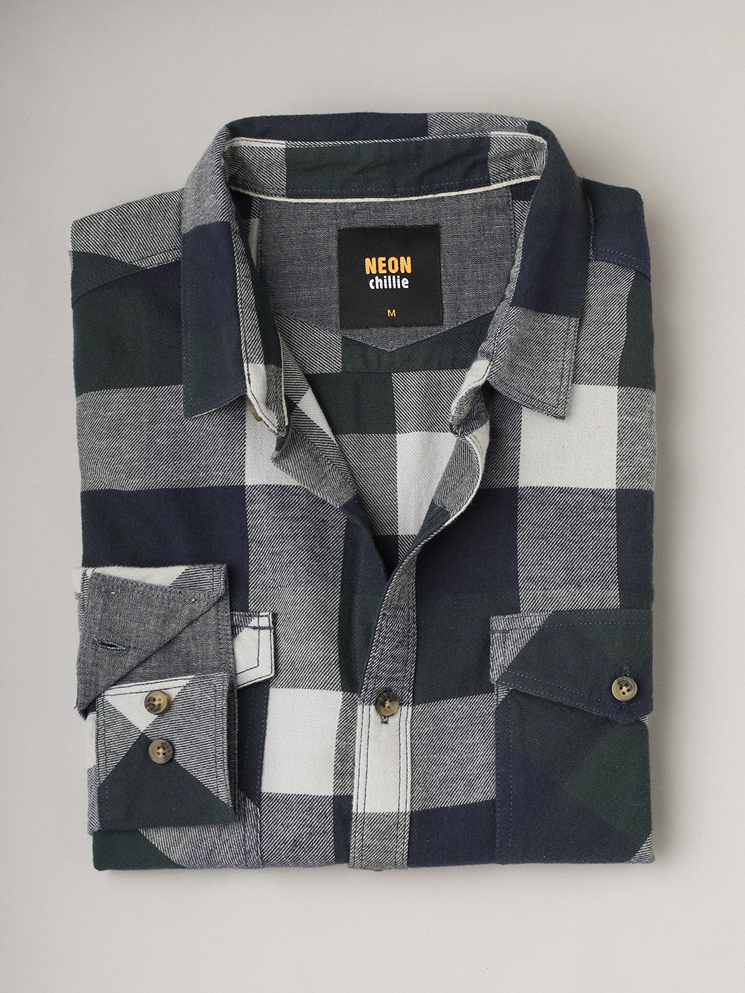 Saxon | Olive White Brushed Relaxed Fit Shirt ( NC-FS-2K3 )