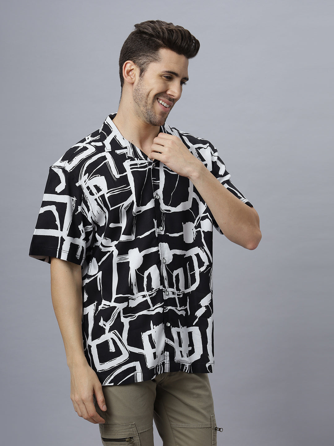 Exo Abstract | Half Sleeve Camp Collar Printed Shirt ( NC-HS-510 )