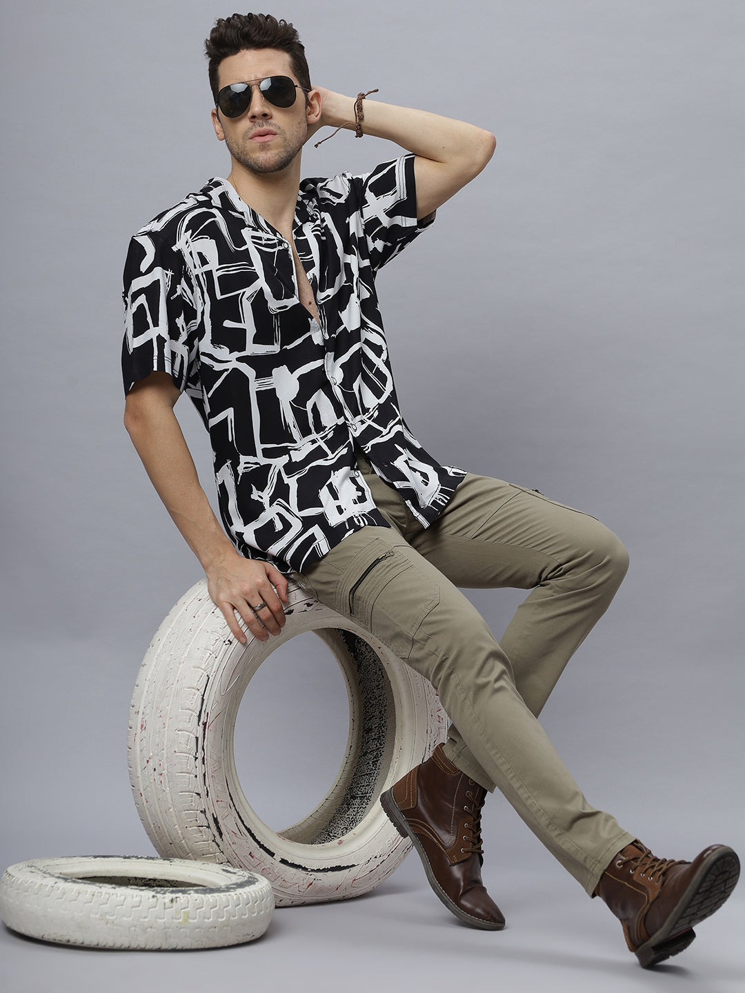 Exo Abstract | Half Sleeve Camp Collar Printed Shirt ( NC-HS-510 )