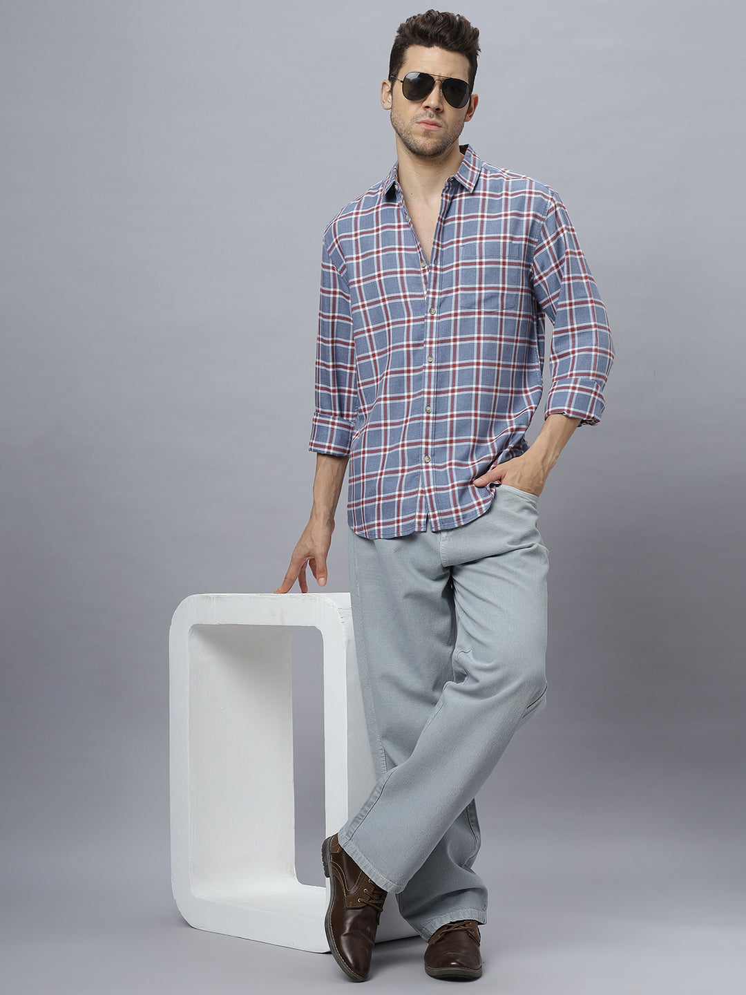 Clyde | Blue Brushed Regular Fit Shirt ( NC-FS-2K5 )