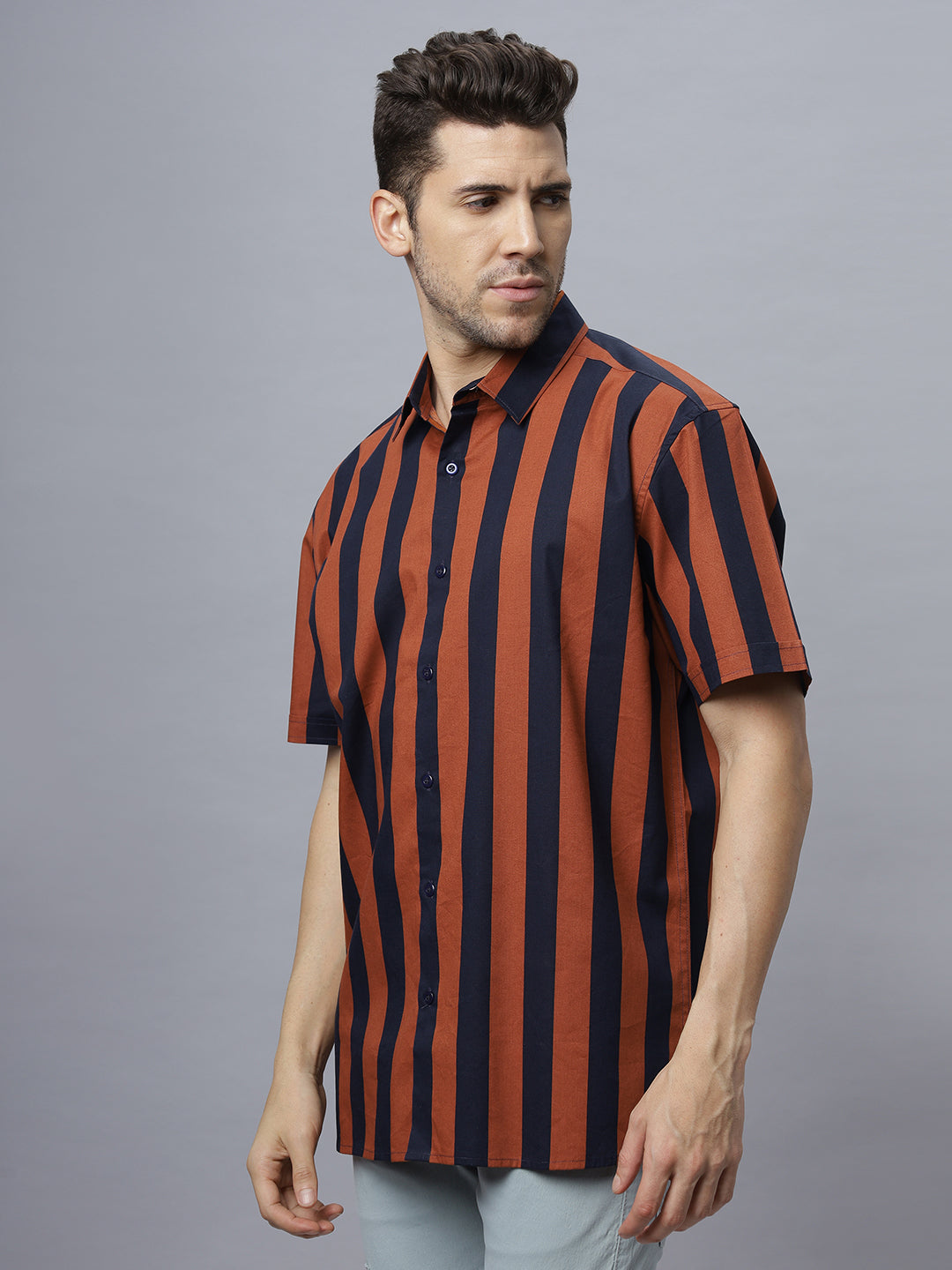 Rustic Blue stripes | Half Sleeve Regular Collar Printed Shirt ( NC-HS-512 )