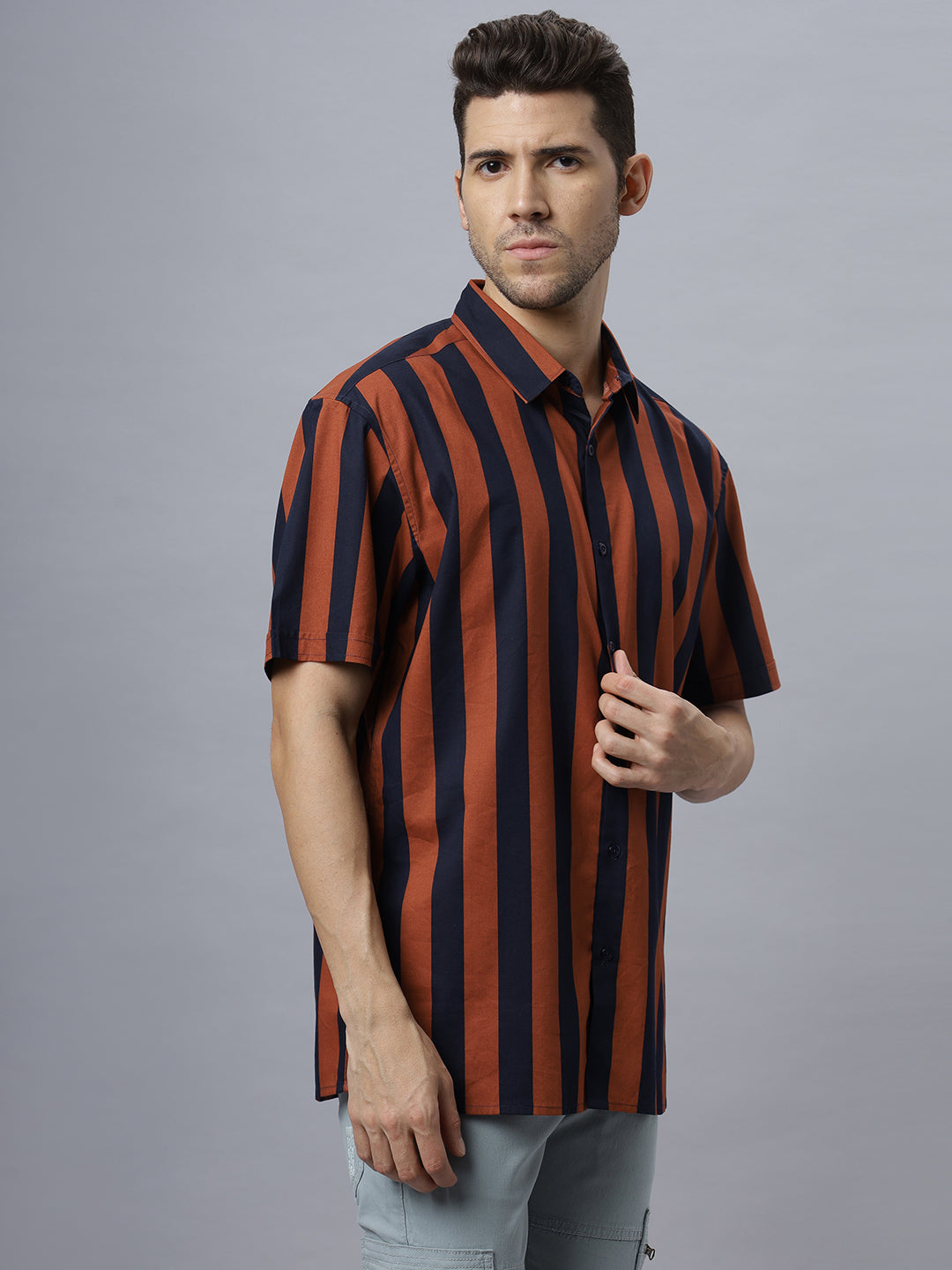 Rustic Blue stripes | Half Sleeve Regular Collar Printed Shirt ( NC-HS-512 )