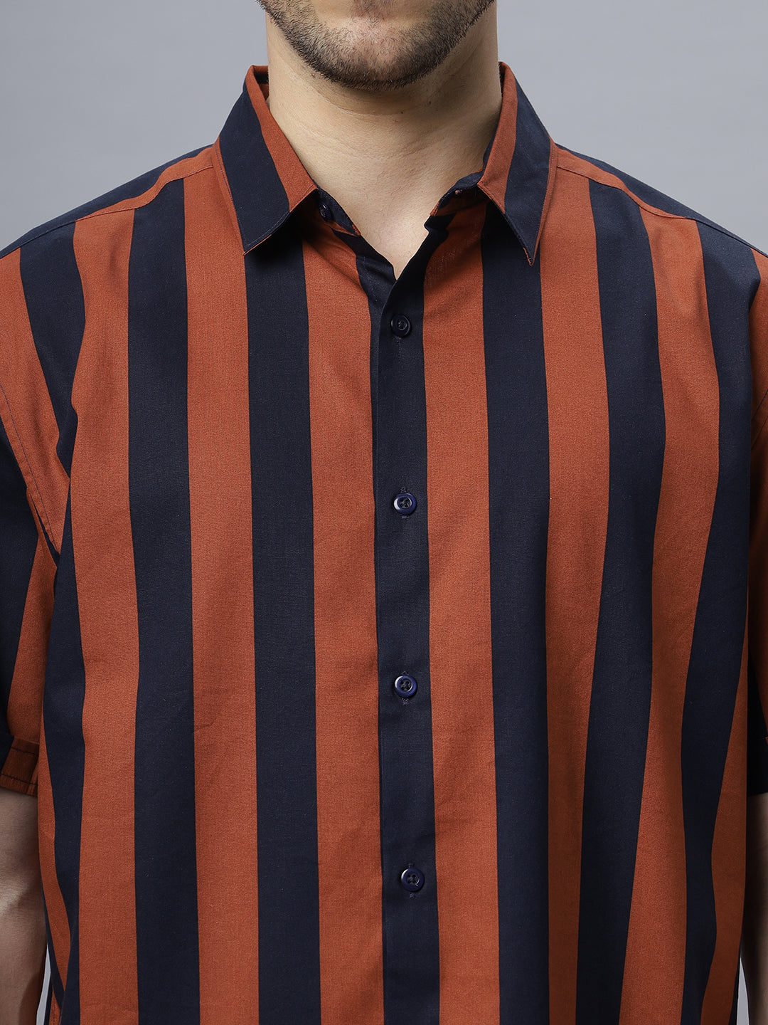 Rustic Blue stripes | Half Sleeve Regular Collar Printed Shirt ( NC-HS-512 )