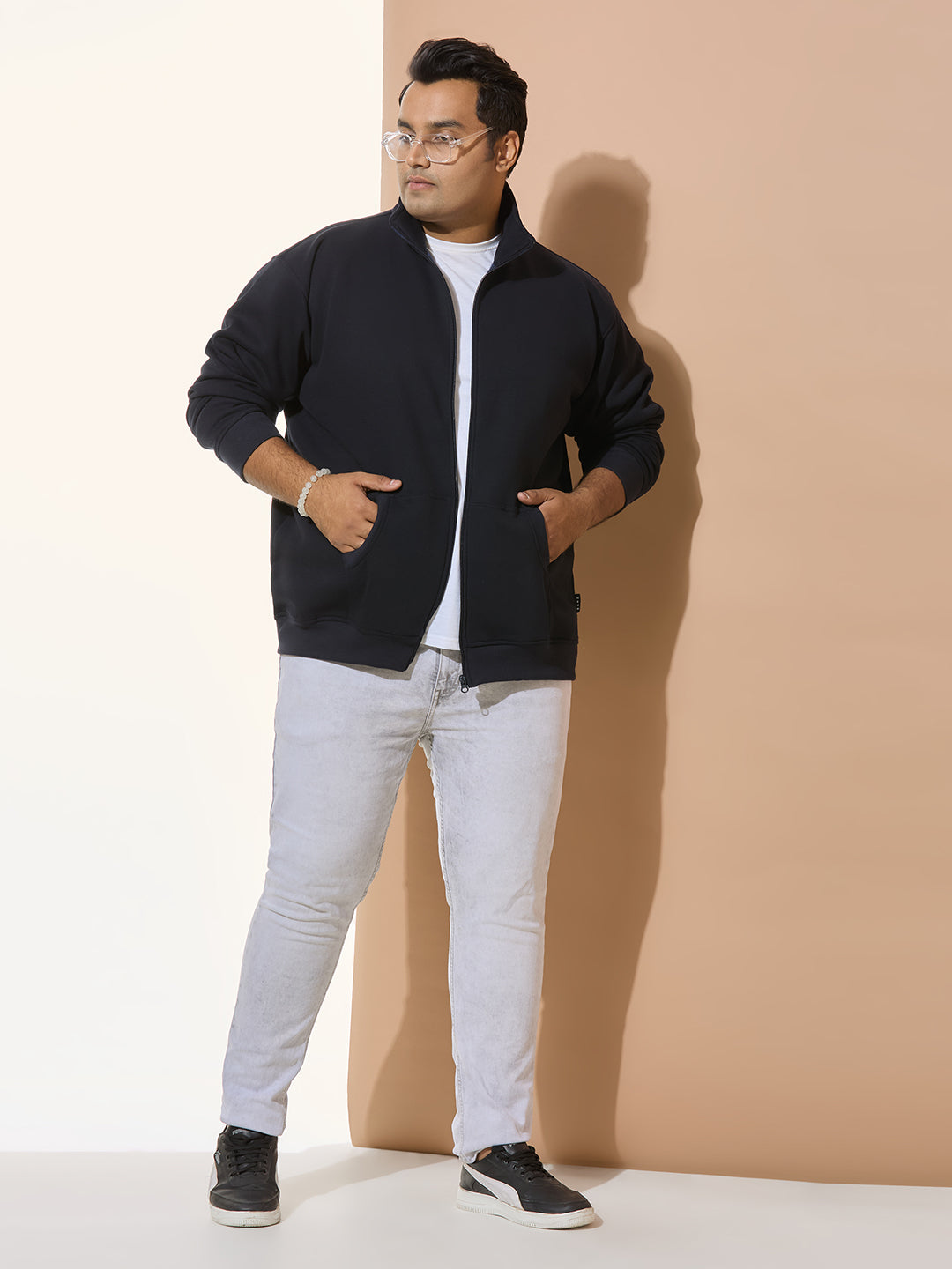 High Winter Cotton Sweatshirt of Fleece for Men - Style-710-Navy