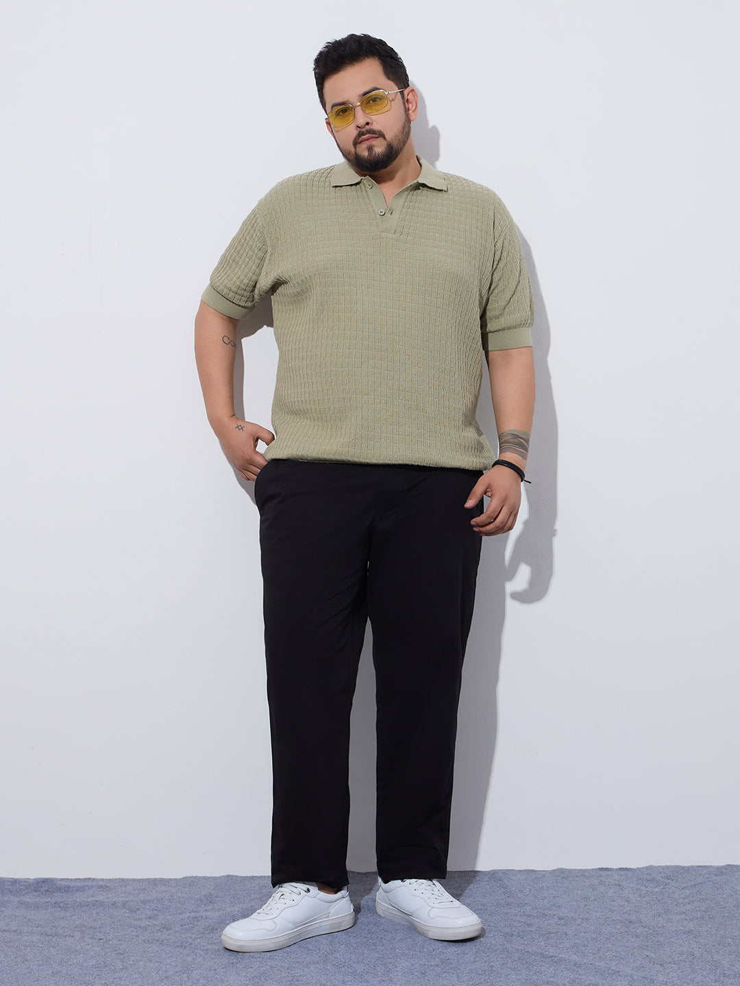 Flat Knit Half sleeve Polo Ribbed T Shirt- Style- NC-Plus-129-Mouse