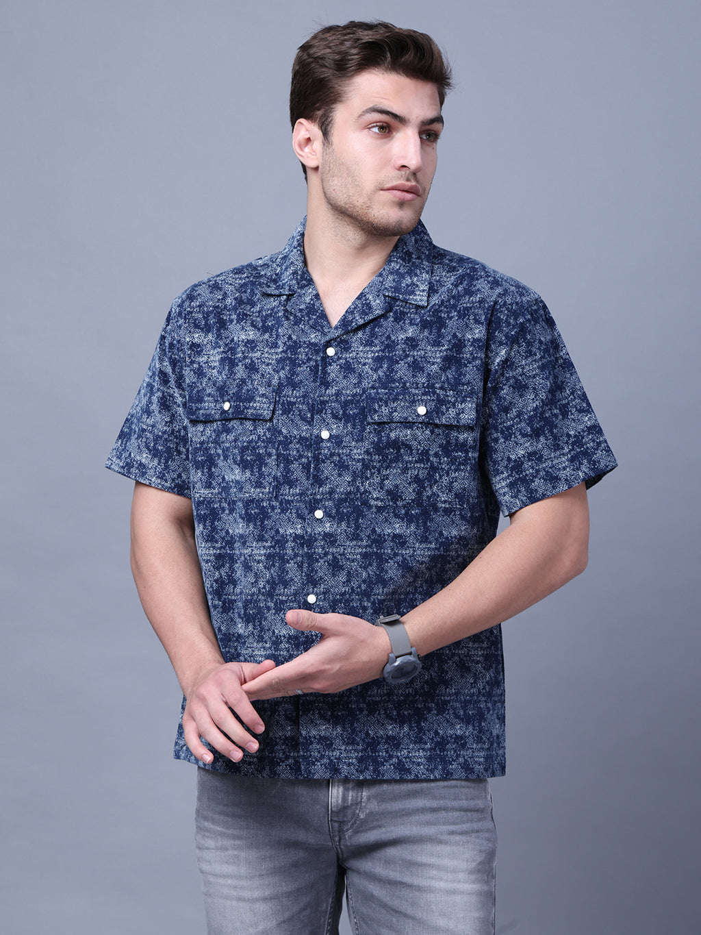 Stylish Camp Collar Resort Vibes, Beach Wear Regular Fit Indigo Shirt (NC-HS-517)