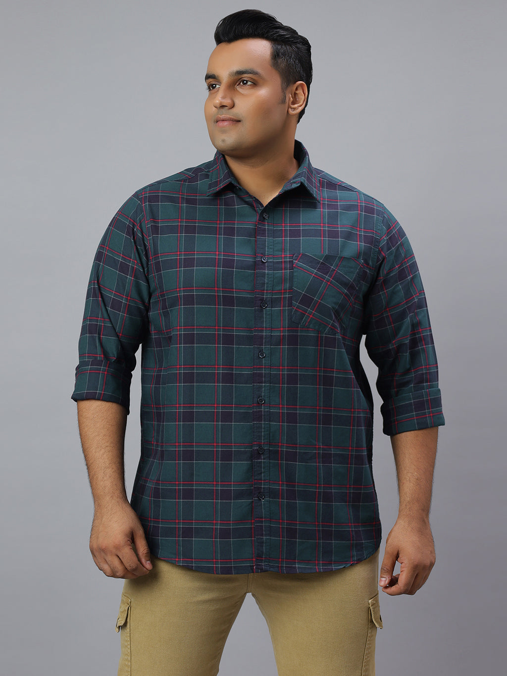 Men Black Maroon Checkered Long Sleeve Cotton Plus Size Casual Shirt