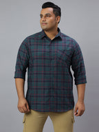 Men Black Maroon Checkered Long Sleeve Cotton Plus Size Casual Shirt