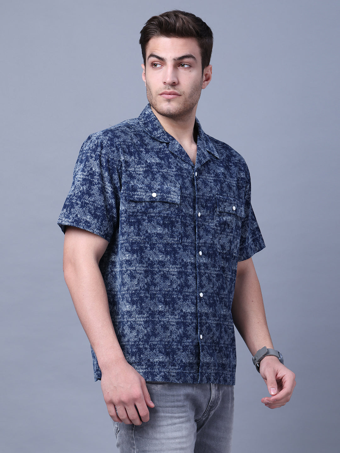 Stylish Camp Collar Resort Vibes, Beach Wear Regular Fit Indigo Shirt (NC-HS-517)