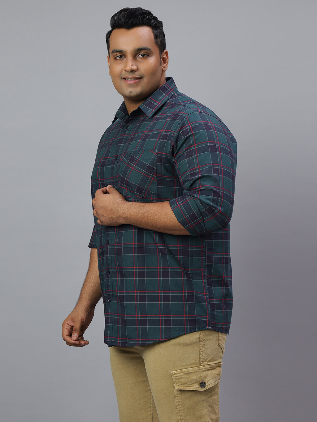 Men Black Maroon Checkered Long Sleeve Cotton Plus Size Casual Shirt