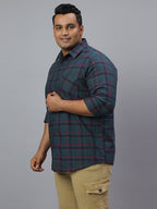 Men Black Maroon Checkered Long Sleeve Cotton Plus Size Casual Shirt