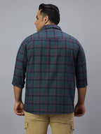 Men Black Maroon Checkered Long Sleeve Cotton Plus Size Casual Shirt