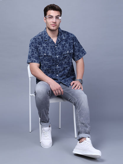 Stylish Camp Collar Resort Vibes, Beach Wear Regular Fit Indigo Shirt (NC-HS-517)