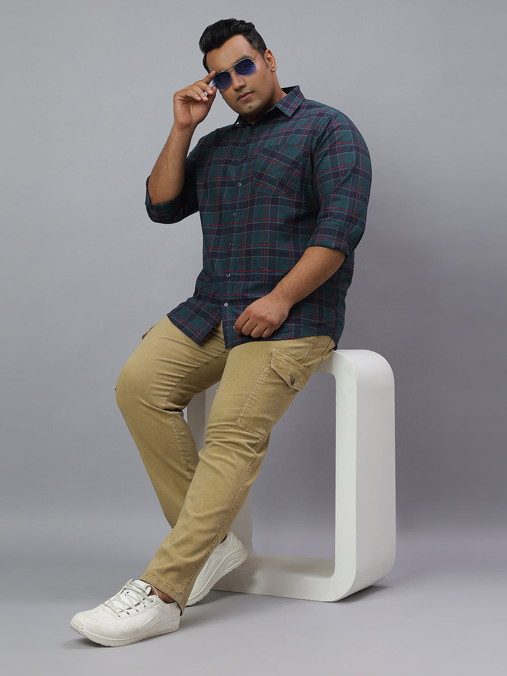 Men Black Maroon Checkered Long Sleeve Cotton Plus Size Casual Shirt