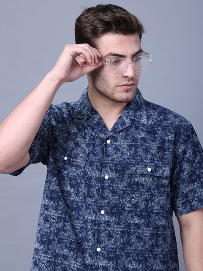 Stylish Camp Collar Resort Vibes, Beach Wear Regular Fit Indigo Shirt (NC-HS-517)