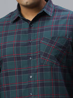 Men Black Maroon Checkered Long Sleeve Cotton Plus Size Casual Shirt