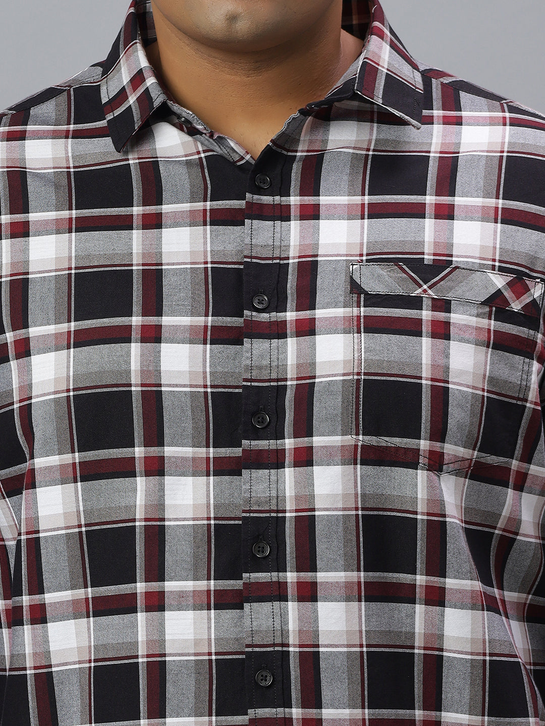 Men Black White 1 Pocket Checkered Long Sleeve Cotton Plus Size Casual Shirt