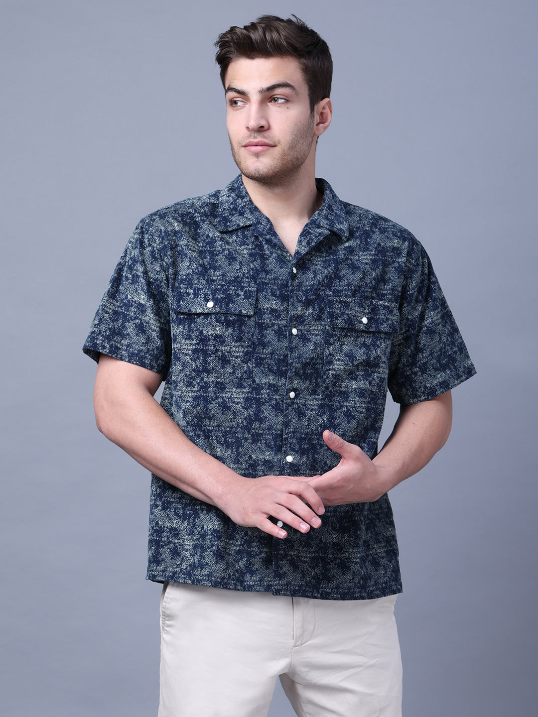 Stylish Camp Collar Resort Vibes, Beach Wear Regular Fit Indigo Shirt (NC-HS-517)