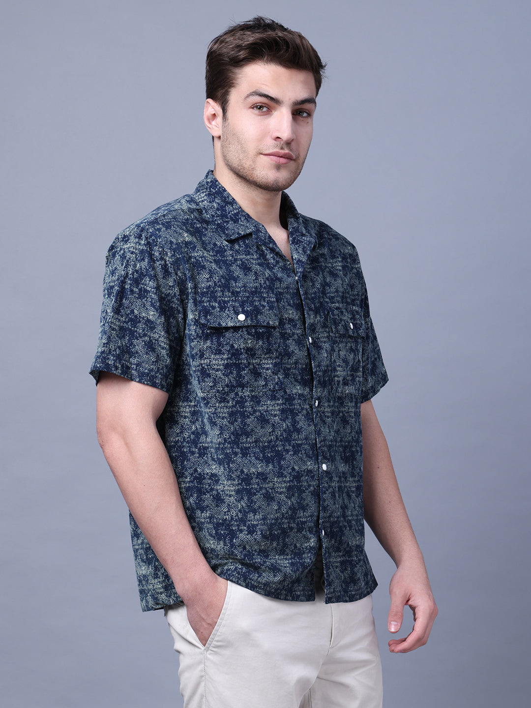 Stylish Camp Collar Resort Vibes, Beach Wear Regular Fit Indigo Shirt (NC-HS-517)