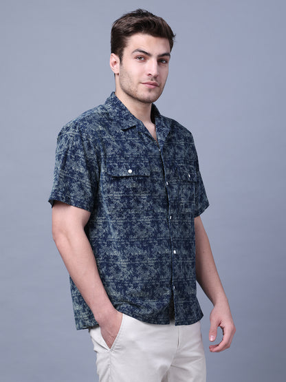 Stylish Camp Collar Resort Vibes, Beach Wear Regular Fit Indigo Shirt (NC-HS-517)