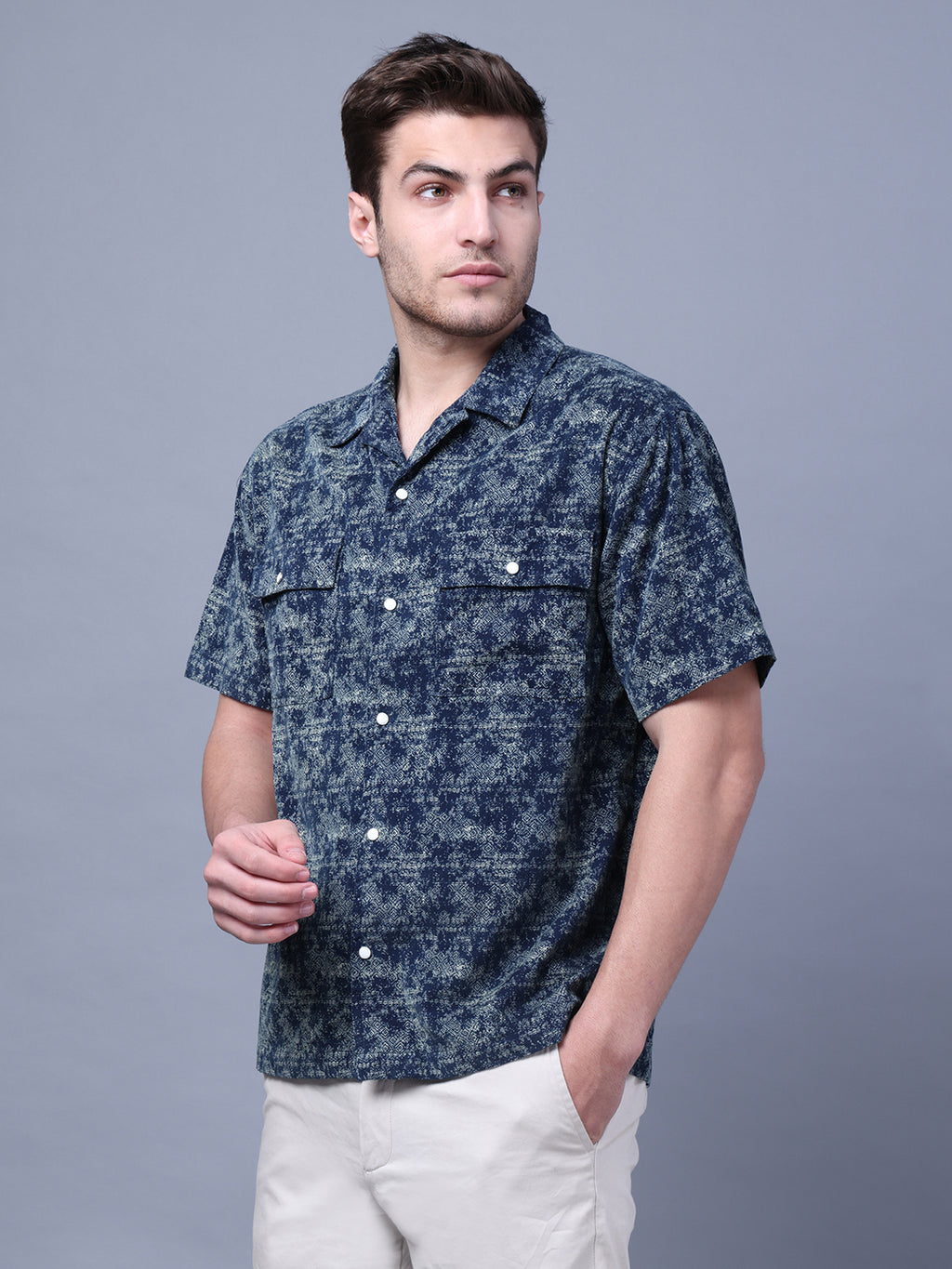 Stylish Camp Collar Resort Vibes, Beach Wear Regular Fit Indigo Shirt (NC-HS-517)
