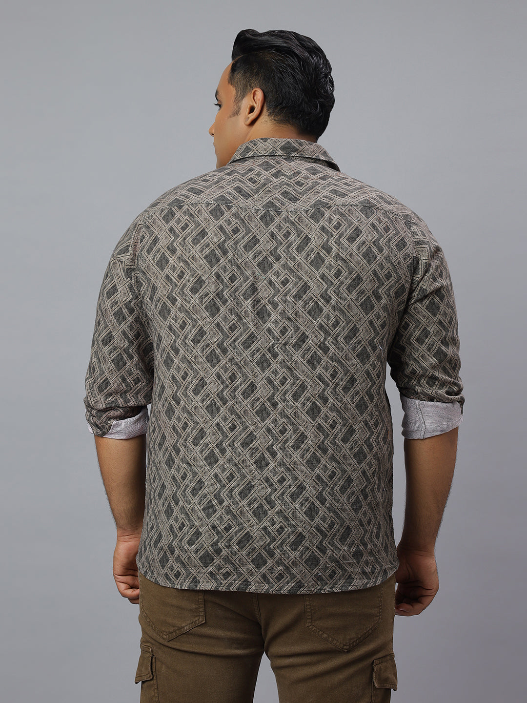 Men Olive Printed Long Sleeve Cotton Plus Size Casual Shirt