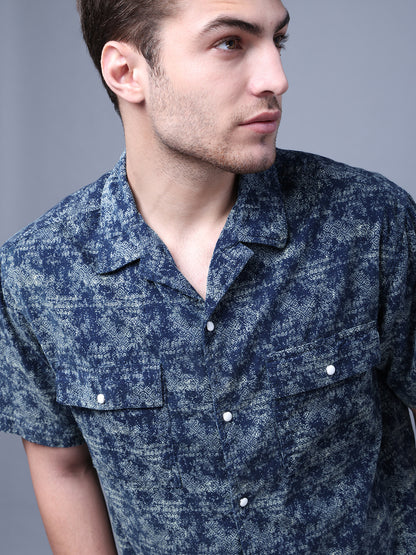 Stylish Camp Collar Resort Vibes, Beach Wear Regular Fit Indigo Shirt (NC-HS-517)