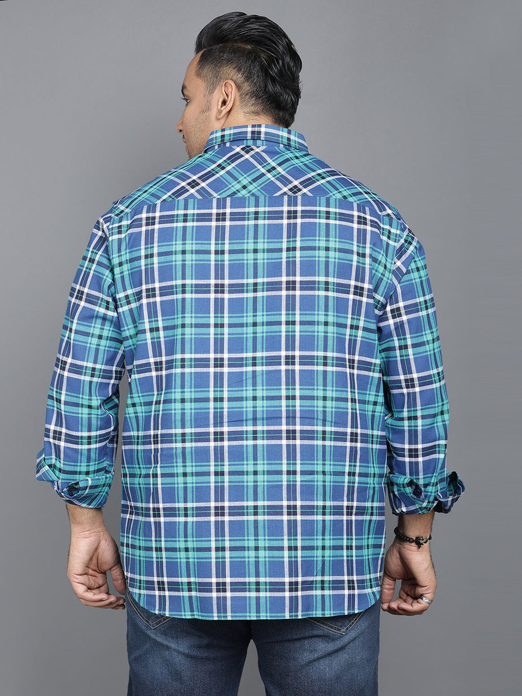 Blue & Green Pure Cotton Plaid Button-Up Shirt.. Style Code NC-2k34