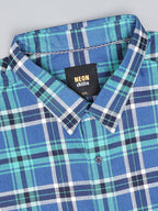 Blue & Green Pure Cotton Plaid Button-Up Shirt.. Style Code NC-2k34