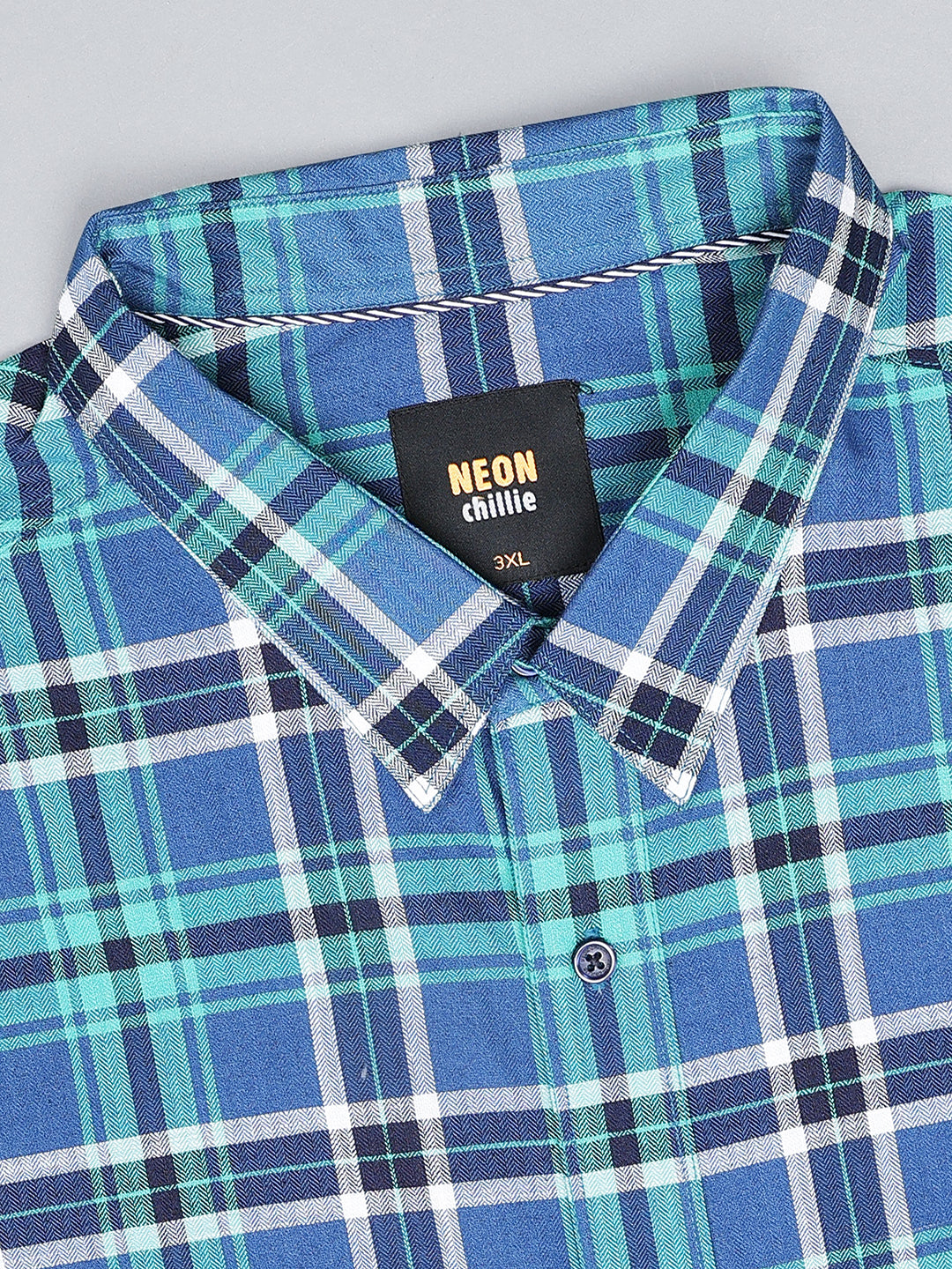 Blue & Green Pure Cotton Plaid Button-Up Shirt.. Style Code NC-2k34