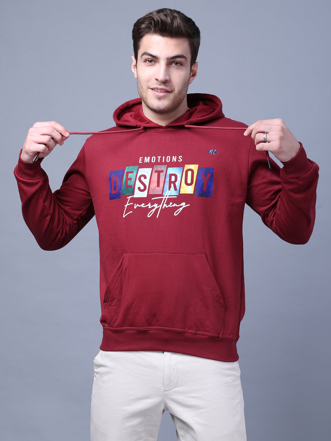 Men's Maroon Printed Hoodie Style Code- NC-WNTR-704-MAROON
