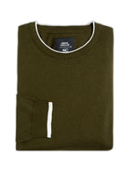 Flat Knit Full Sleeve Polo Ribbed T Shirt  - Olive Green - Style 133