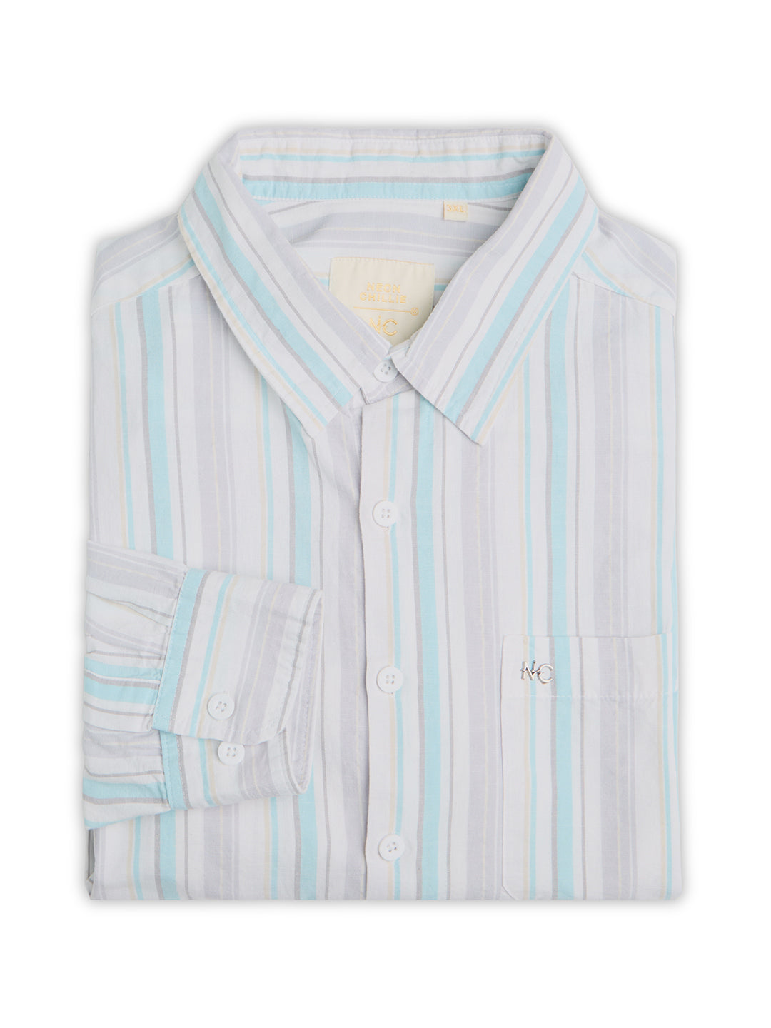 Plus Size Cotton 1 Pocket Regular Fit Smart Casual Shirt  - Aqua Blue - Style 1266