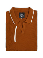 Flat Knit Half Sleeve Polo Ribbed T Shirt  - Rust - Style 138-Rust