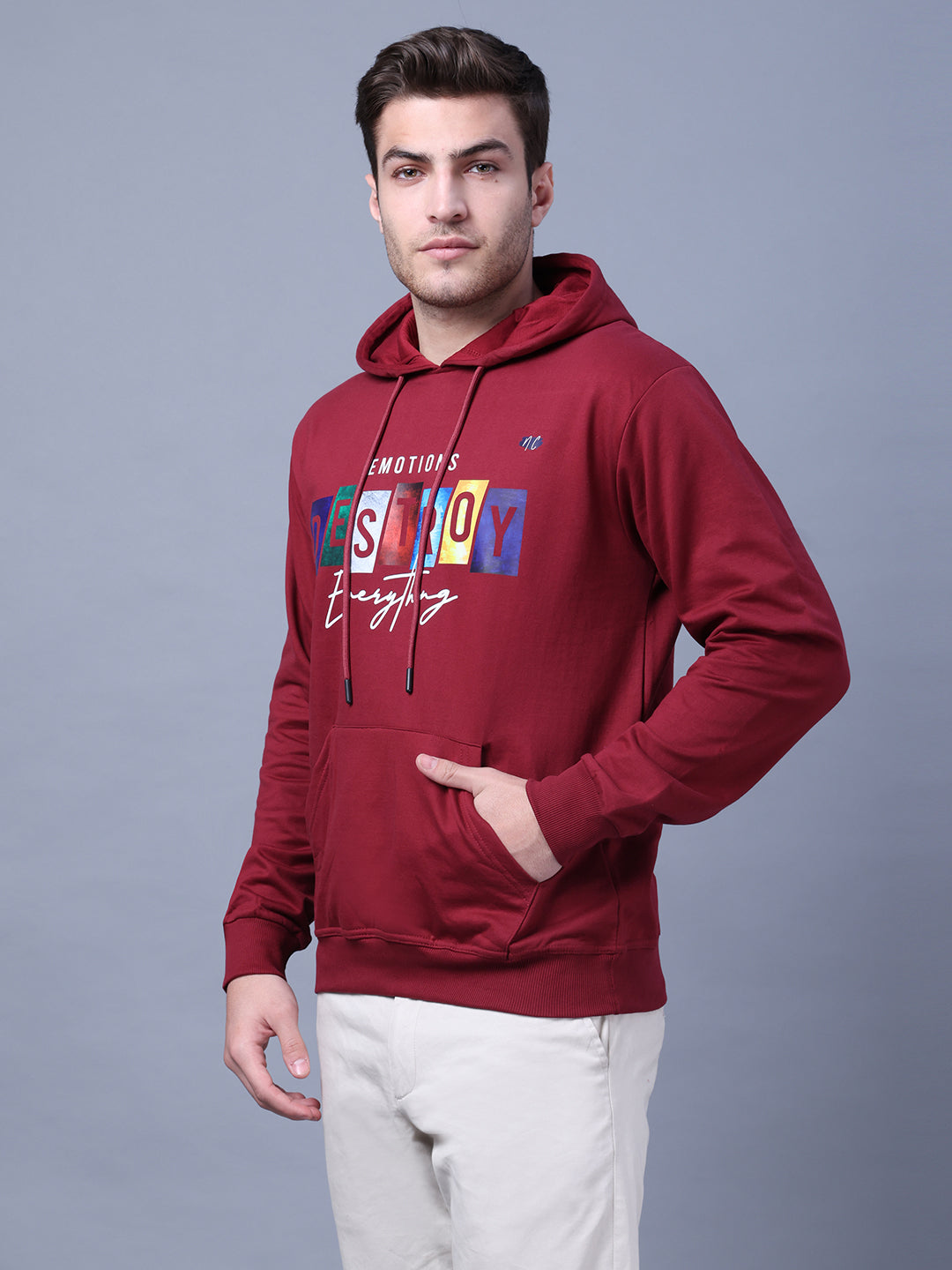 Men's Maroon Printed Hoodie Style Code- NC-WNTR-704-MAROON