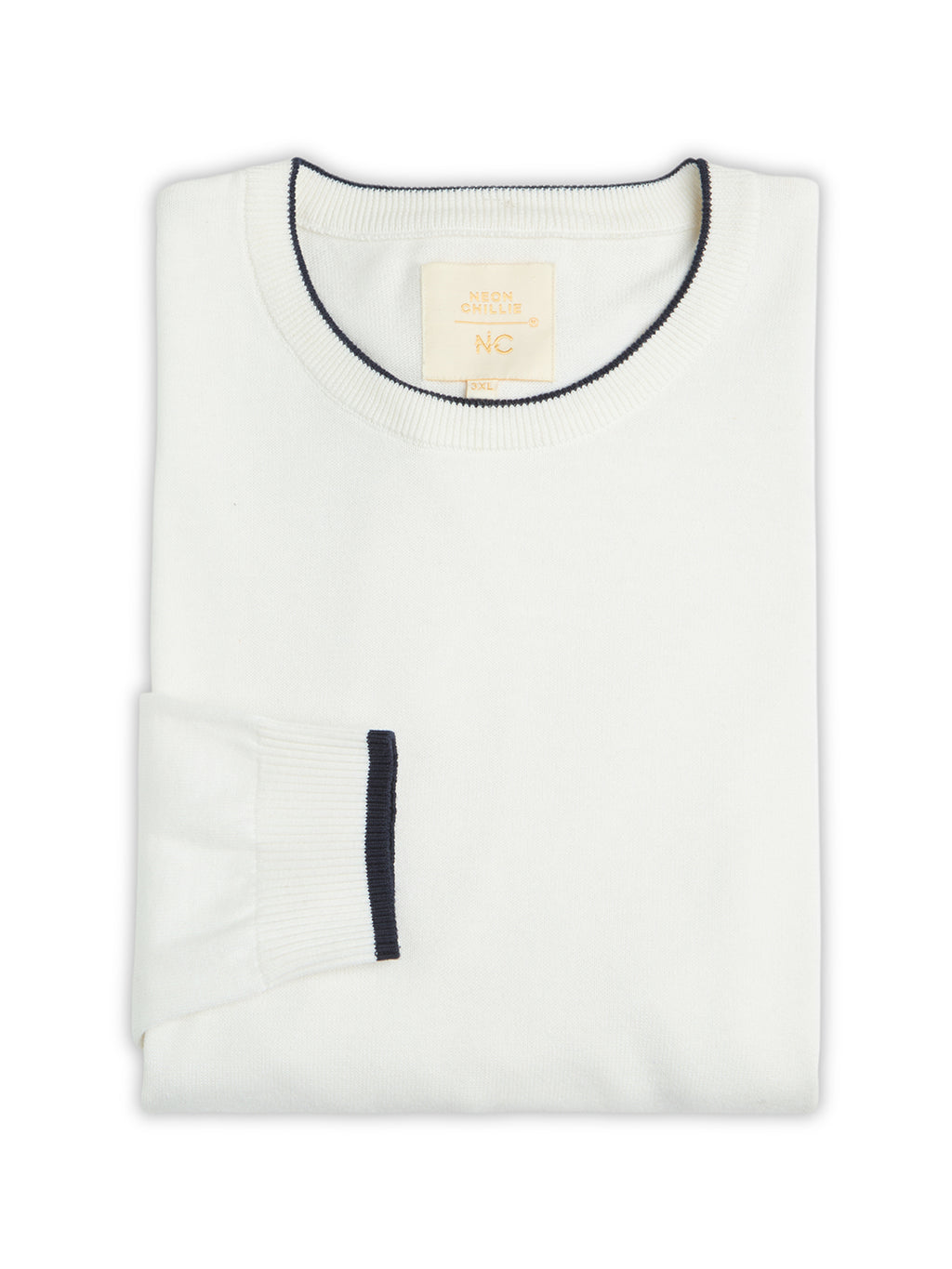 Flat Knit Full Sleeve Polo Ribbed T Shirt  - White - Style 133